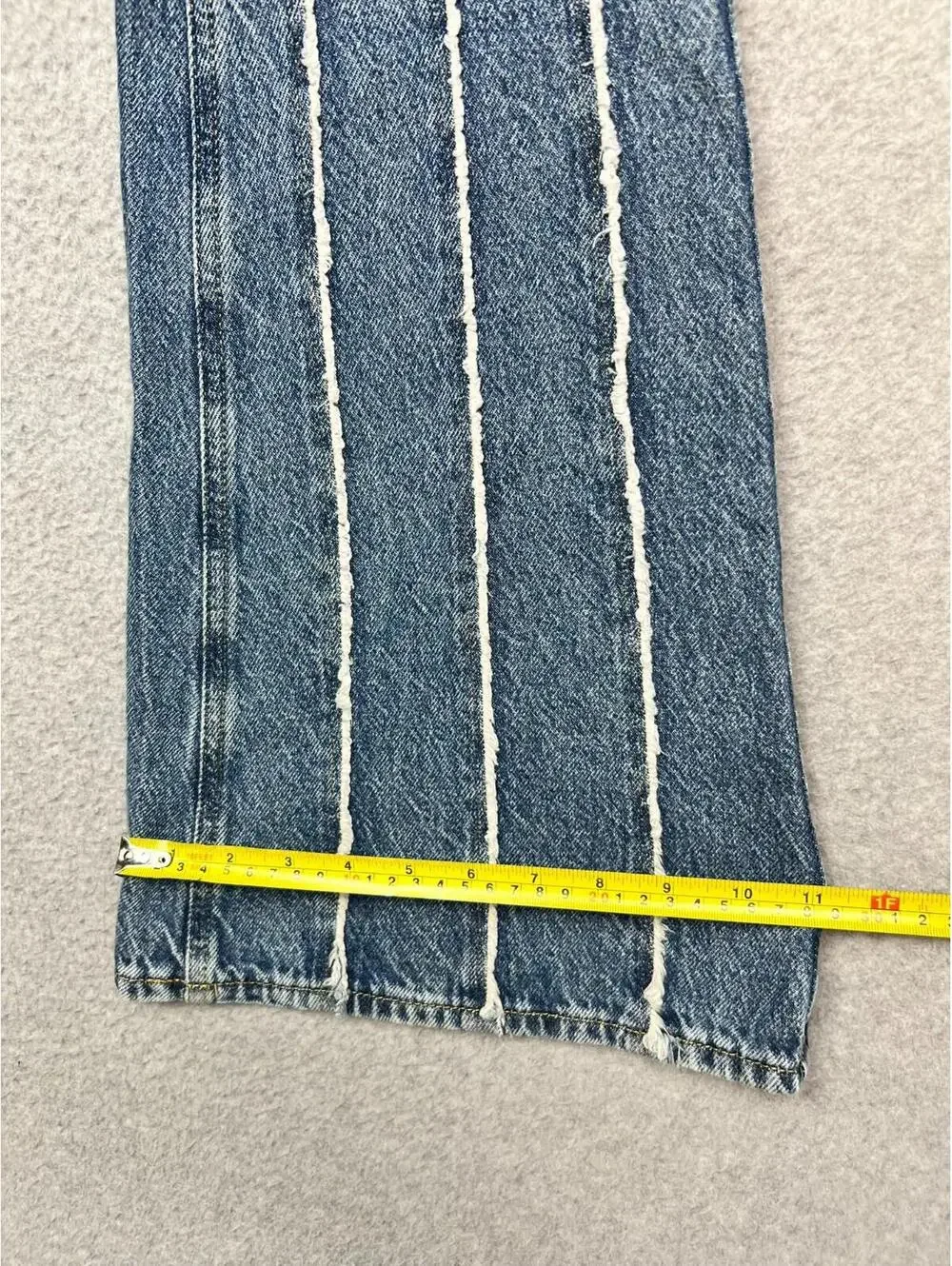 PacSun Frayed Stripe High Waisted Flare Jeans 25 Blue White Boho Retro Y2K Eco